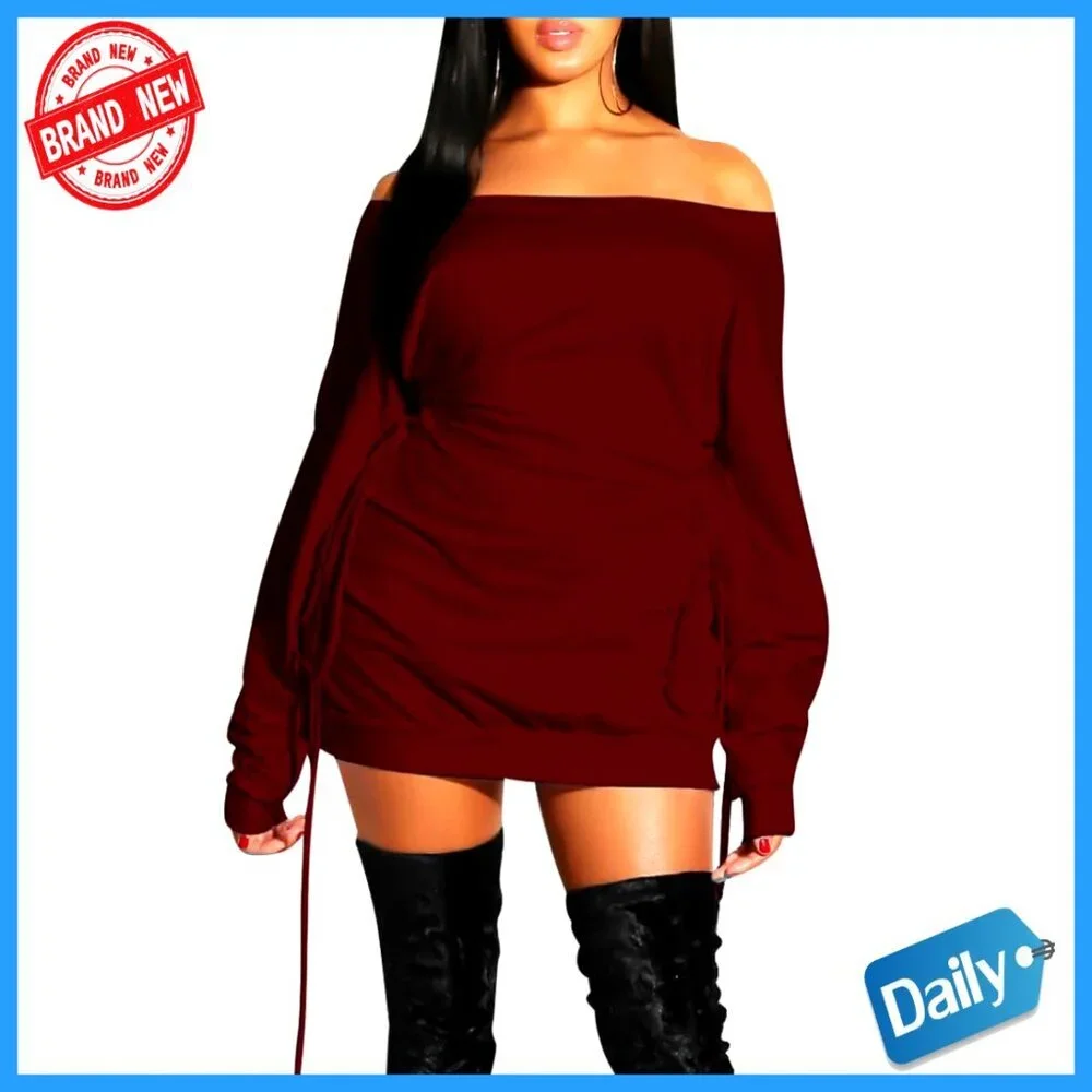 Long Sleeve Off Shoulder Lace Up Mini Dress Club Night Out